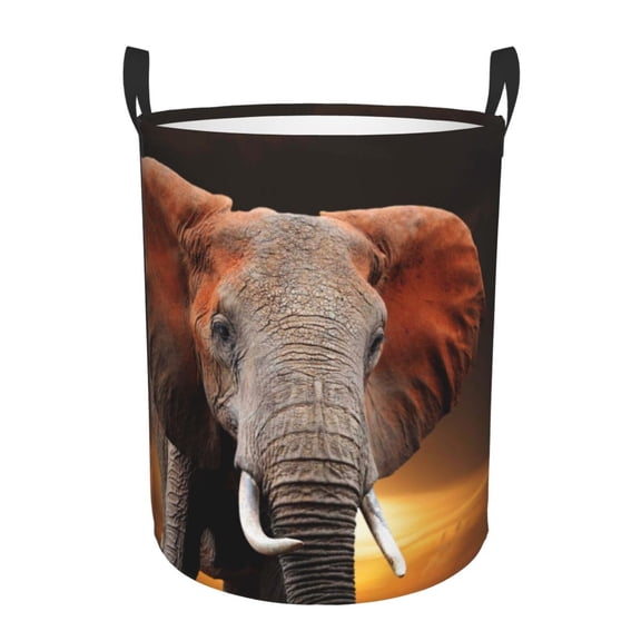 Rateoe Elephant Sunset in Kenya Pattern Round Laundry Hamper Basket, Tall Hamper Basket for Blanket Storage, Nursery Clothes Hamper for Laundry in Bedroom and College Dorm-Medium