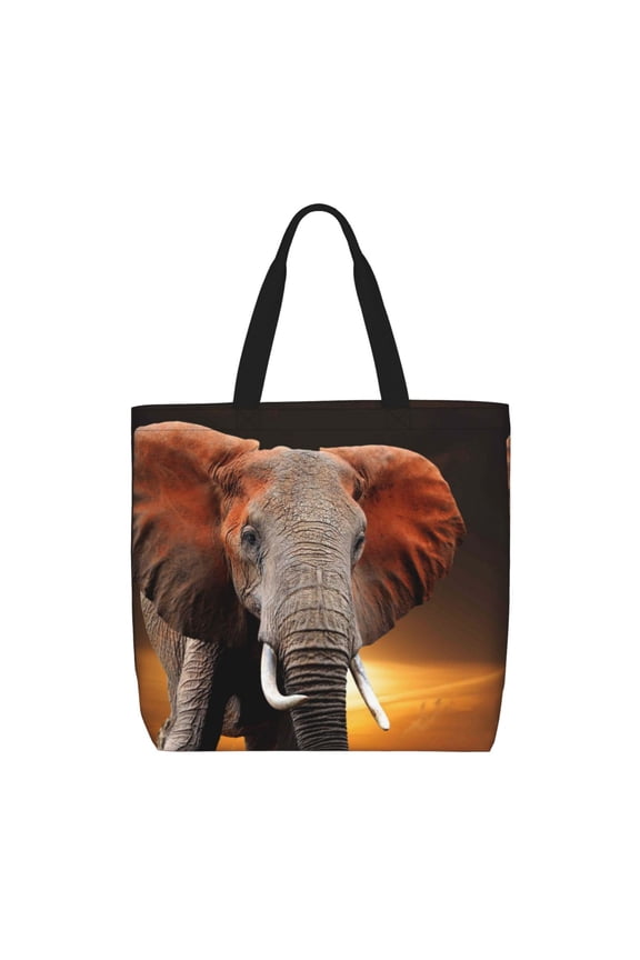 Elephant Sunset in Kenya Print Lightweight Tote Bag for Women, Water-Resistant Shoulder Bag with Zipper, Spacious Casual Handbag for Work, School, Shopping