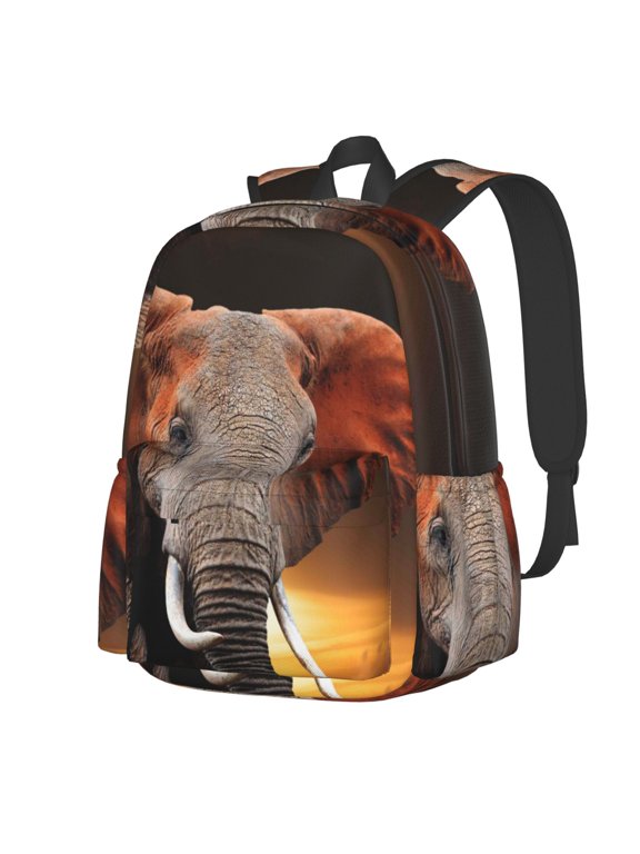 Elephant Sunset in Kenya Pattern Student Backpack,Backpack for School,Lightweight Bag,Travel Backpack,Outdoor Backpack,Large Capacity Backpack