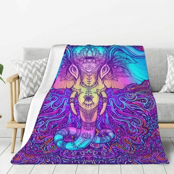 Rateoe Elephant in Tribal Style Pattern Flannel Throw Blanket, Ultra-soft Blanket for Bed, Couch, Car, Hypoallergenic Anti-pilling blanket-60"x50"(Vertical)