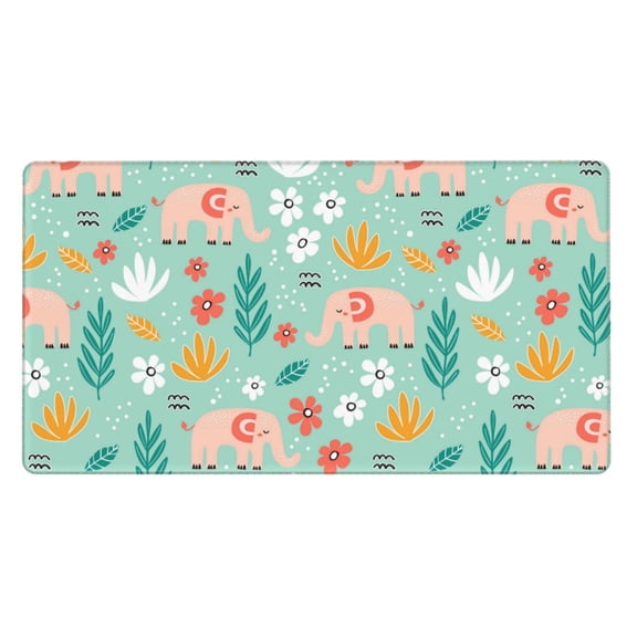 Rateoe Elephant and Flowers Print Mouse Pad - Extended Large Gaming Mousepad,Non-Slip Stitched Edge,16x29.5 Inch