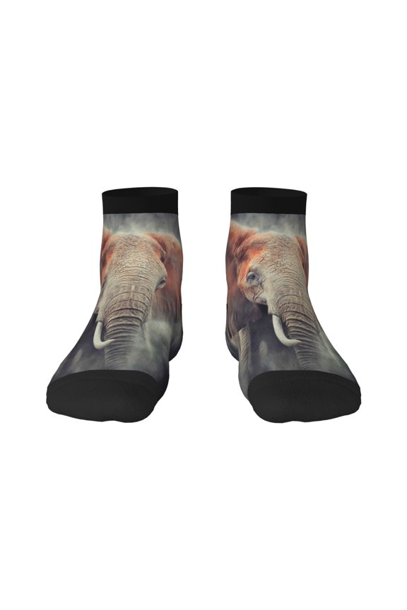 Elephant in Smoke Pattern Quarter Crew Socks,Toe Seamed Ankle Socks,Cotton Cushioned Breathable Athletic Crew Sports Socks