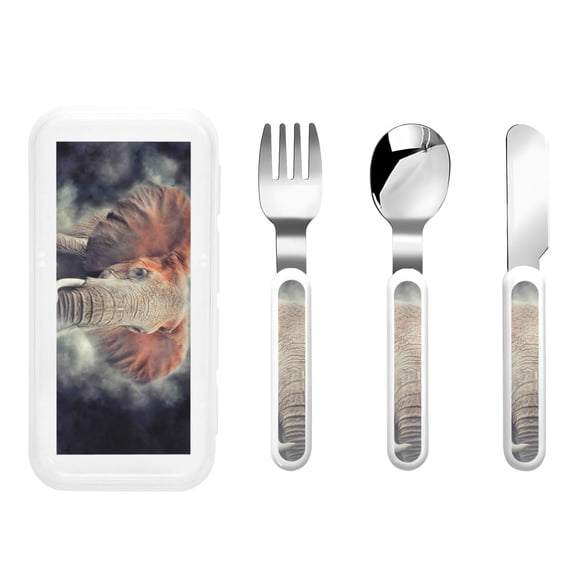 Rateoe Elephant in Smoke for Stainless Steel Kids Silverware Set - Child and Toddler Safe Flatware - Children's Knife, Fork And Spoon Set