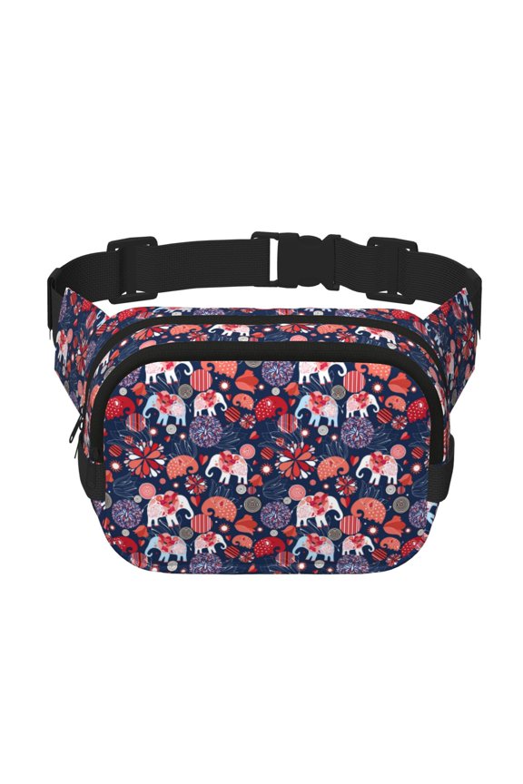 Elephants Print Fanny Pack Belt Bag for Women and Men, Square Double-Layer Waterproof Waist Pack with Adjustable Strap for Hiking, Jogging, Cycling
