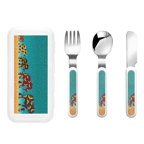 Rateoe Elephants for Stainless Steel Kids Silverware Set - Child and Toddler Safe Flatware - Children's Knife, Fork And Spoon Set