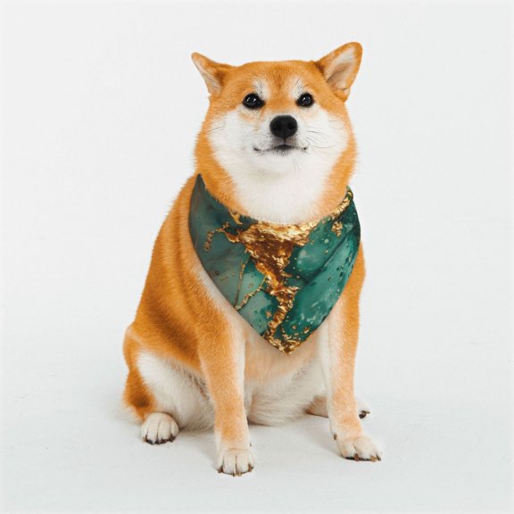 Rateoe Emerald Color Gold Marble Print Pet Scarf for Dogs and Cats – Stylish Reflective Design, Breathable & Durable Pet Bandana with Quick-Release Buckle-Large