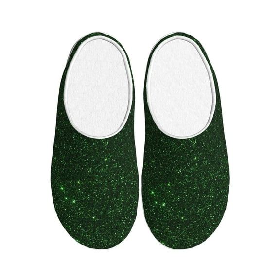 Rateoe Emerald Green Sparkling Print Women's Men's Cotton Knit Slippers Lightweight Memory Foam Indoor House Shoes with Anti-Skid Sole-40/41