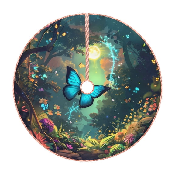 Rateoe Enchanted Forest Butterfly A Pattern Christmas Tree Skirt with Ties, Christmas Tree Decorations, Farmhouse Christmas Decor Xmas Holiday Decorations-30"