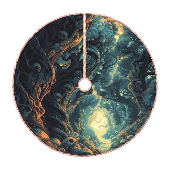 Rateoe Enchanted Forest Skull Path Pattern Christmas Tree Skirt with Ties, Christmas Tree Decorations, Farmhouse Christmas Decor Xmas Holiday Decorations-30"