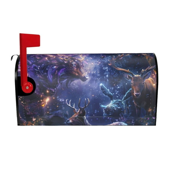 Rateoe Enchanted Forest Stag Gathering Printed Mailbox Covers - Easy to Install Fall, Winter, Spring, Summer Mailbox Cover - Weather and UV-Resistant Mailbox Decor - Mailbox Magnetic Covers-21x18 in