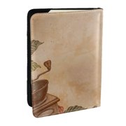 Rateoe Engraved Coffee On Kraft Paper Pattern Passport Holder Wallet Leather Mulit-purpose Travel Wallet Credit Cards Case ,Passport Cover for Women Men-6.5 in