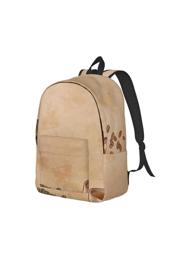 Engraved Coffee On Kraft Paper Pattern Durable Canvas Backpack for Men & Women – Stylish & Lightweight – Adjustable Straps, Multiple Pockets – Fits 15-17 Inch LaptopsSmall