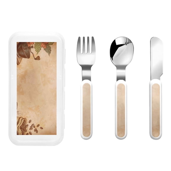 Rateoe Engraved Coffee On Kraft Paper for Stainless Steel Kids Silverware Set - Child and Toddler Safe Flatware - Children's Knife, Fork And Spoon Set