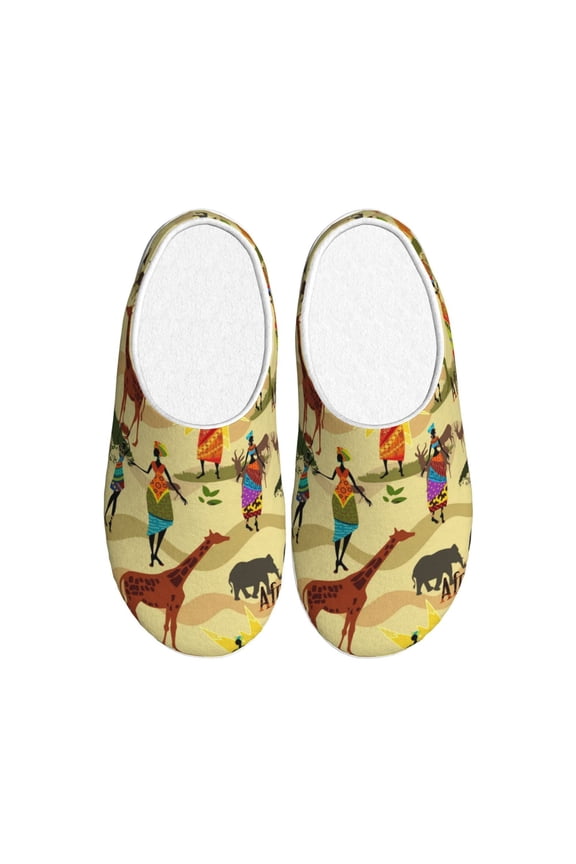 Ethnic African Print Women's Men's Cotton Knit Slippers Lightweight Memory Foam Indoor House Shoes with Anti-Skid Sole-37/38