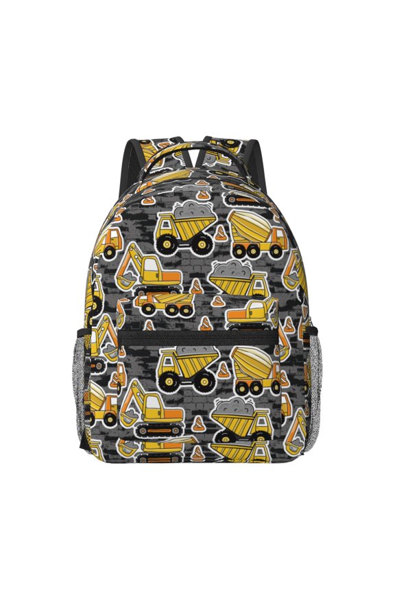 Excavator At Work Pattern Durable Student Backpack Laptop Bag- Ergonomic Design, Waterproof Twill Fabric - Ideal for School, Travel, and Outdoor Activities