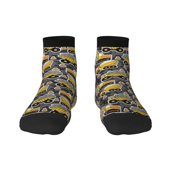 Rateoe Excavator At Work Pattern Quarter Crew Socks,Toe Seamed Ankle Socks,Cotton Cushioned Breathable Athletic Crew Sports Socks