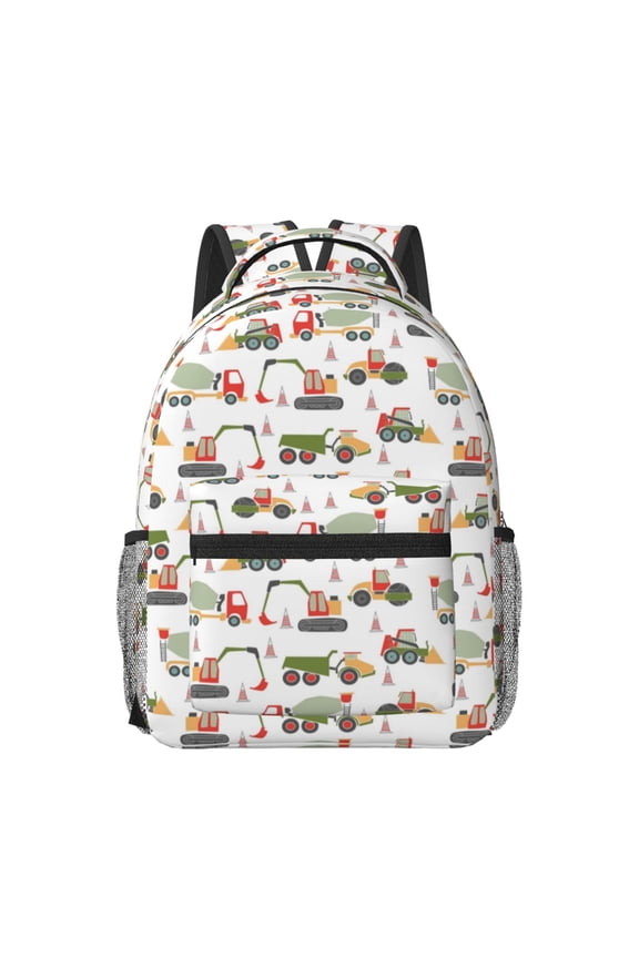 Excavator Pattern Durable Student Backpack Laptop Bag- Ergonomic Design, Waterproof Twill Fabric - Ideal for School, Travel, and Outdoor Activities