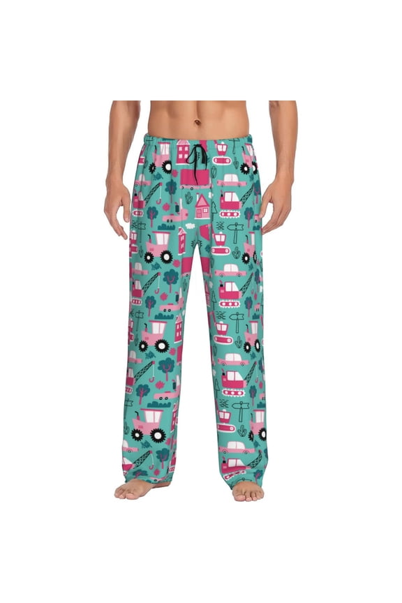 Excavator Pattern Men’s Ultra-Soft Comfy Pajama Lounge Pants Sleepwear,Comfortable Lounge Wear,lightweight Pajamas, Casual Home Wear-Small