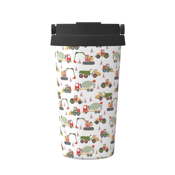 Rateoe Excavator Pattern Travel Coffee Mug Tumbler with Flip Lid | Reusable Insulated Stainless Steel Cold Brew Iced Coffee Cup Thermos
