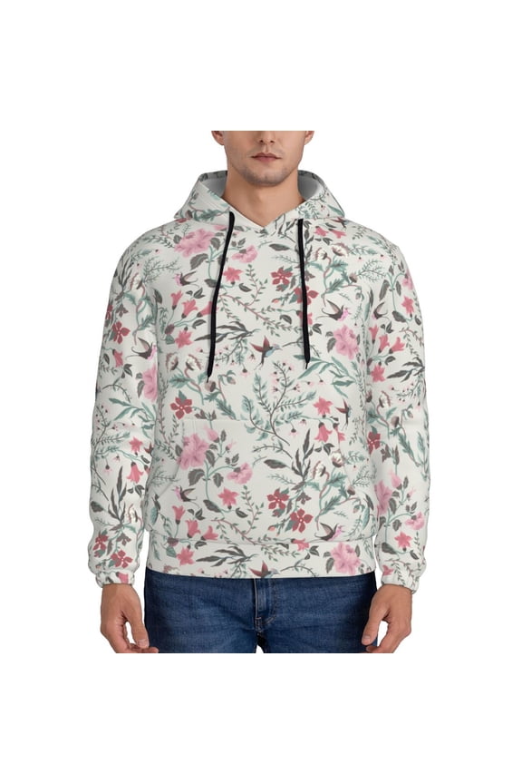 Fairy Floral Pattern Mens Hoodie, Pullover Hooded Sweatshirt, Kangaroo Pocket Hoodie Ideal for Daily Wear, Travel and Home-Large