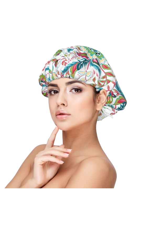 Fairy Flower Pattern Silk Satin Hair Bonnet for Sleeping, Adjustable Sleep Cap Turban for Women , Curly Straight Hair Long Large Braid