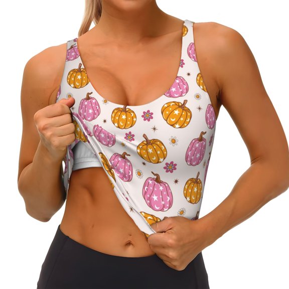 Rateoe Fall 70s Groovy Hippie 1 Print Womens' Sports Bras Scoop Neck Sports Vest- Padded U Back Seamless High Impact Support