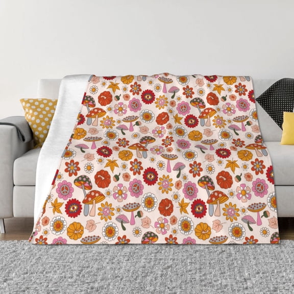 Rateoe Fall 70s Groovy Hippie Pattern Flannel Throw Blanket, Ultra-soft Blanket for Bed, Couch, Car, Hypoallergenic Anti-pilling blanket-40"x30"(Horizontal)