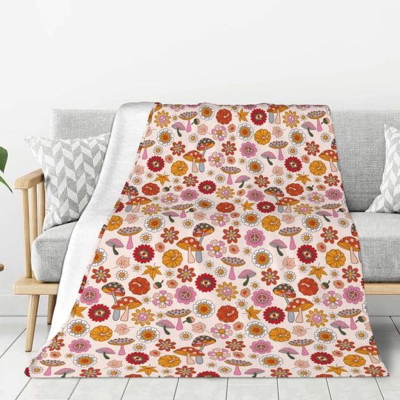 Rateoe Fall 70s Groovy Hippie Pattern Flannel Throw Blanket, Ultra-soft Blanket for Bed, Couch, Car, Hypoallergenic Anti-pilling blanket-40"x30"(Vertical)