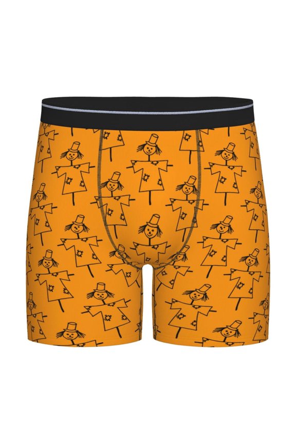 Fall Cute Simple Scarecrow Print Men’s Underwear Boxer Briefs Soft Comfortable Underwear Boxer Briefs, Long Leg Briefs,Anti-chafing Boxer Briefs