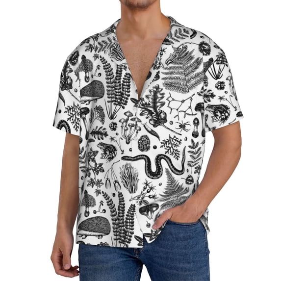 Rateoe Fall Forest Print Mens Front Pocket Hawaiian Shirts Casual Shirts Short Sleeve Button Down Beach Tropical Shirts-XX-Large