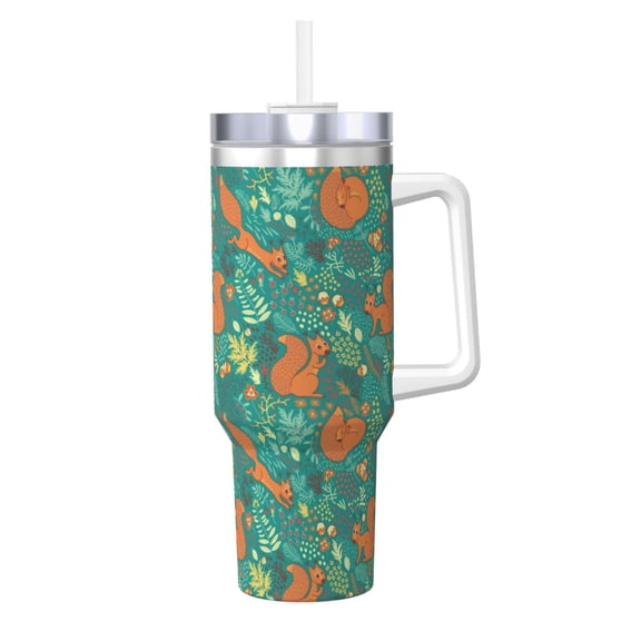 Rateoe Fall Forest Squirrel Printed 40OZ Ice Bully With Handle - Stainless Steel Travel Cup Portable for Hot & Cold Drinks, Travel, Gym, Home, and Outdoor Activities