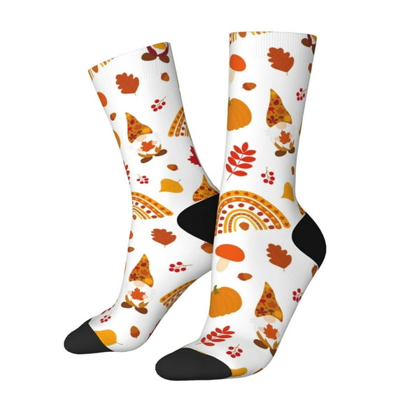 Rateoe Fall Gnomes Harvest for Women Casual Calf Socks - Cute Crew Socks - Thin Soft Above Ankle Socks Size 5-11