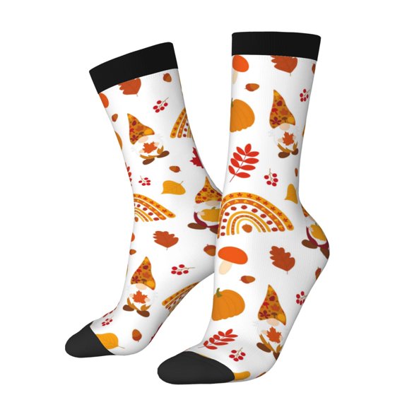 Rateoe Fall Gnomes Harvest for Women Casual Calf Socks - Cute Crew Socks - Thin Soft Above Ankle Socks Size 5-11
