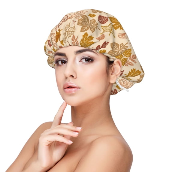 Rateoe Fall Leaves Pattern Silk Satin Hair Bonnet for Sleeping, Adjustable Sleep Cap Turban for Women , Curly Straight Hair Long Large Braid