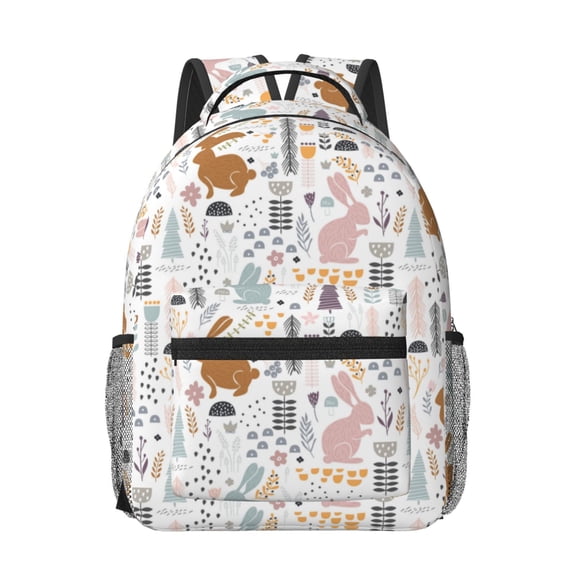 Rateoe Fall Rabbit Pattern Durable Student Backpack Laptop Bag- Ergonomic Design, Waterproof Twill Fabric - Ideal for School, Travel, and Outdoor Activities