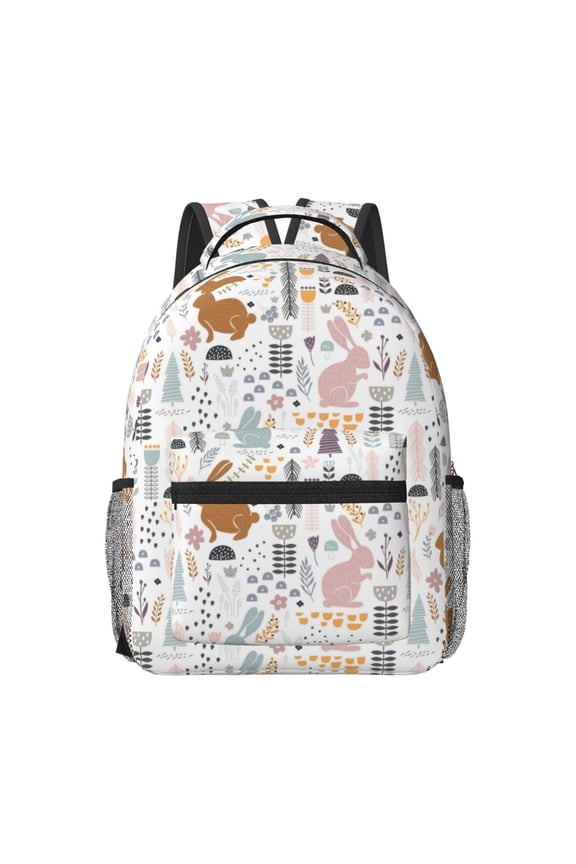 Fall Rabbit Pattern Durable Student Backpack Laptop Bag- Ergonomic Design, Waterproof Twill Fabric - Ideal for School, Travel, and Outdoor Activities