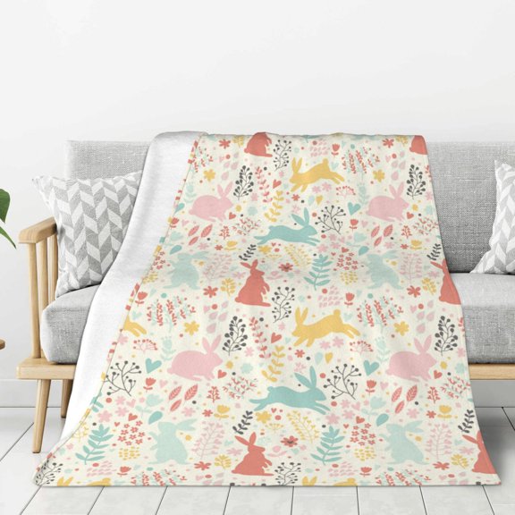 Rateoe Fall Rabbit Pattern Flannel Throw Blanket, Ultra-soft Blanket for Bed, Couch, Car, Hypoallergenic Anti-pilling blanket-40"x30"(Vertical)