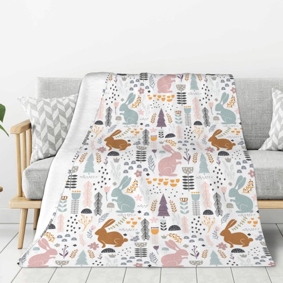Rateoe Fall Rabbit Pattern Flannel Throw Blanket, Ultra-soft Blanket for Bed, Couch, Car, Hypoallergenic Anti-pilling blanket-40"x30"(Vertical)