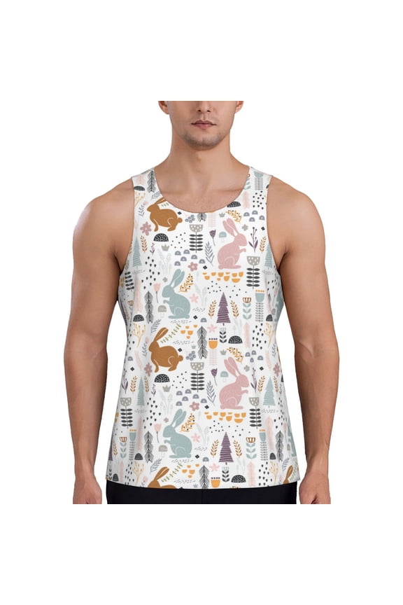 Fall Rabbit Pattern Sleeveless Gym Shirt Muscle Tee Breathable Workout Shirt Slim-Fit Tank Quick Dry Fit Muscle Tank Top Bodybuilding Sleeveless T Shirt-Medium