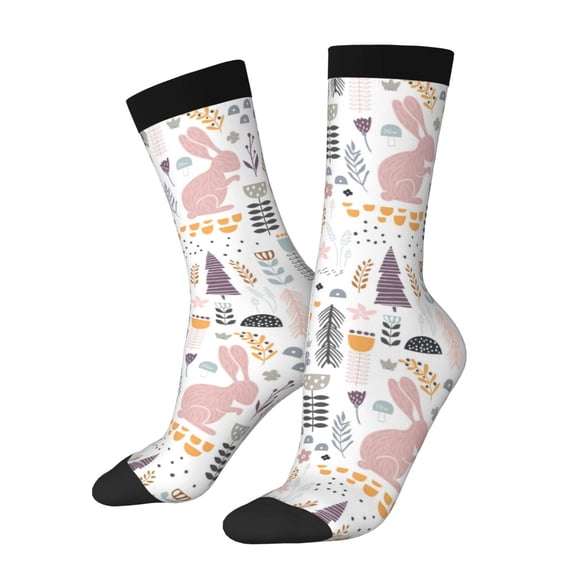 Rateoe Fall Rabbit for Women Casual Calf Socks - Cute Crew Socks - Thin Soft Above Ankle Socks Size 5-11