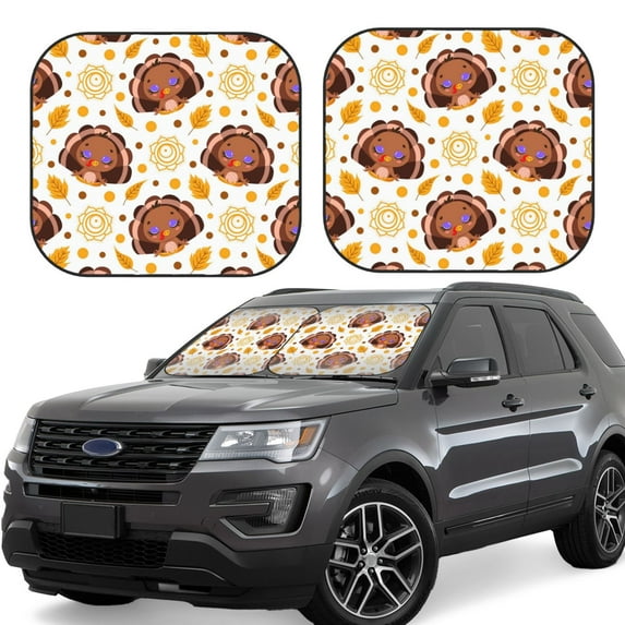 Rateoe Fall Turkey Pattern 2 Piece Car Windshield Sun Shade Foldable | Front Windshield Shade for Sun, Heat and UV Rays | Sunshade for Car Front Window-Small
