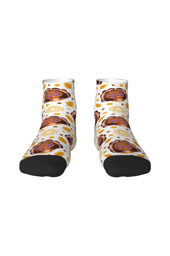 Fall Turkey Pattern Quarter Crew Socks,Toe Seamed Ankle Socks,Cotton Cushioned Breathable Athletic Crew Sports Socks