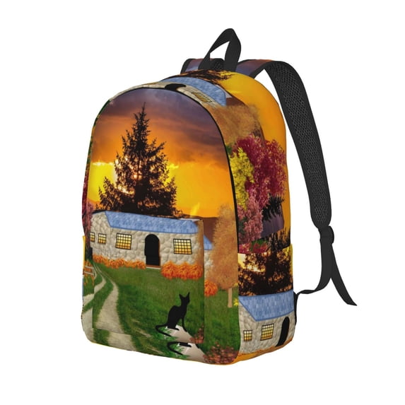 Rateoe Fall Village Scenery Pattern Durable Canvas Backpack for Men & Women – Stylish & Lightweight – Adjustable Straps, Multiple Pockets – Fits 15-17 Inch LaptopsMedium