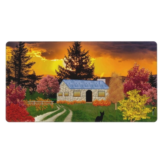 Rateoe Fall Village Scenery Print Mouse Pad - Extended Large Gaming Mousepad,Non-Slip Stitched Edge,16x29.5 Inch