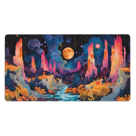 Rateoe Fantasy Cosmic Landscape Print Mouse Pad - Extended Large Gaming Mousepad,Non-Slip Stitched Edge,16x29.5 Inch
