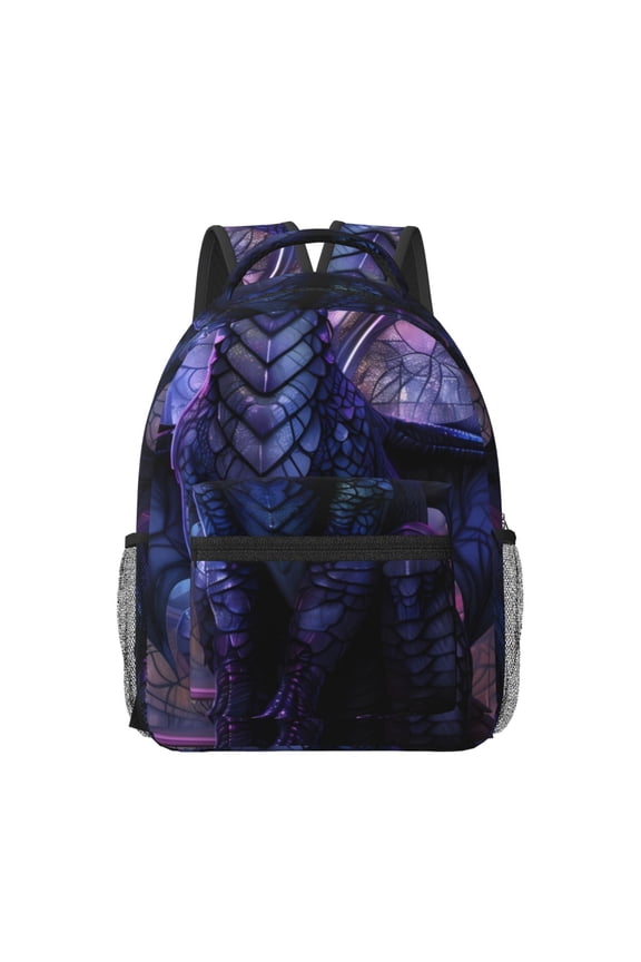 Fantasy Dragon In Cathedral Pattern Durable Student Backpack Laptop Bag- Ergonomic Design, Waterproof Twill Fabric - Ideal for School, Travel, and Outdoor Activities-One Size