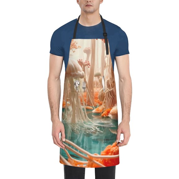 Rateoe Fantasy Underwater Jellyfish Aprons with Pocket,Men Womens Aprons Waterproof Adjustable Cooking Aprons for Kitchen Gardening and Salon