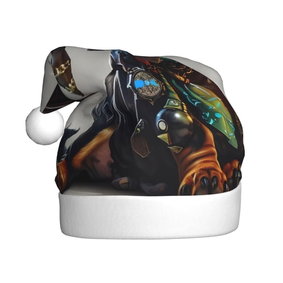 Rateoe Fantasy Wizard Dog Art Pattern Santa Hat Christmas Hats for Adults, Holiday Unisex Velvet Comfort Xmas Hat for Women Men