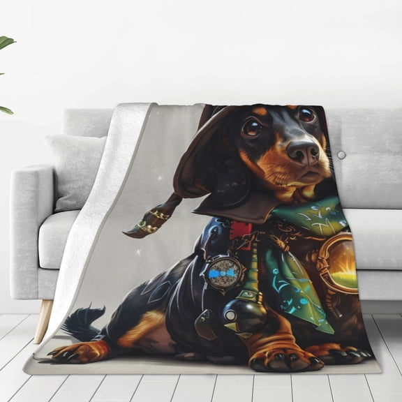 Rateoe Fantasy Wizard Dog Art Print Fuzzy Fleece Throw Blanket Extra Large,Super Soft,Fluffy and Warm Blankets for Couch,Bed,All Season Use (50"x40")
