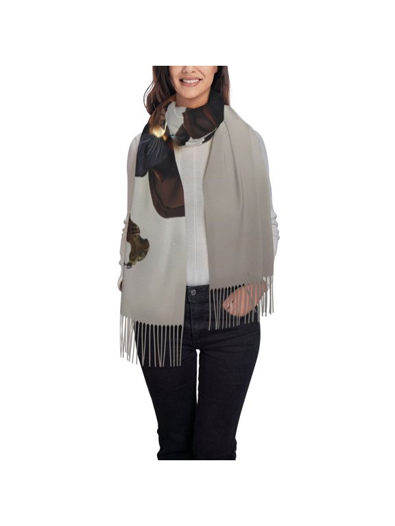 Fantasy Wizard Dog Art Women's Traditional Scarf Wrap Tassel Shawl Fringes Neck Head Shawl Retro Scarf